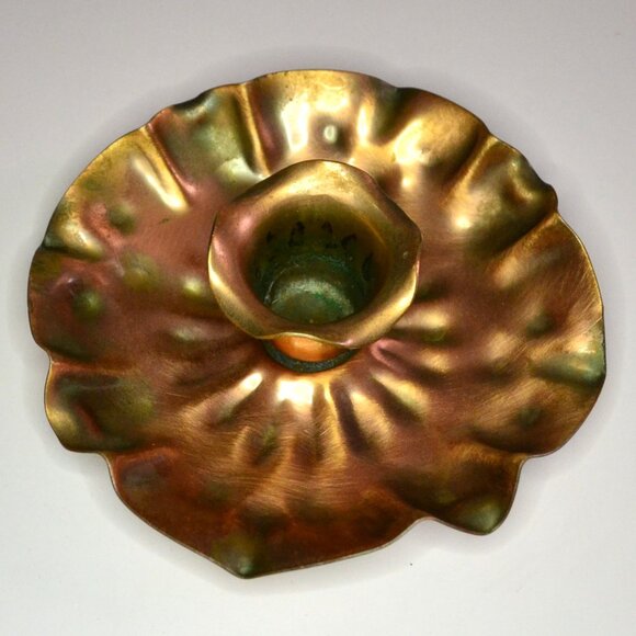 Pair Of Gregorian Copper Candleholders Leaf Like Delicate Design Home Decor - Picture 4 of 6